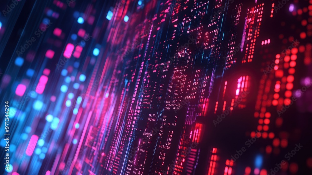 Abstract digital background with glowing lines and data streams in red and blue. Abstract digital background with glowing lines and data streams in red and blue.