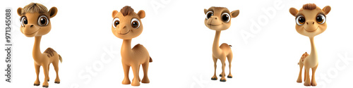 Cute animated character deer designed for children, featuring a playful and friendly expression in various poses.