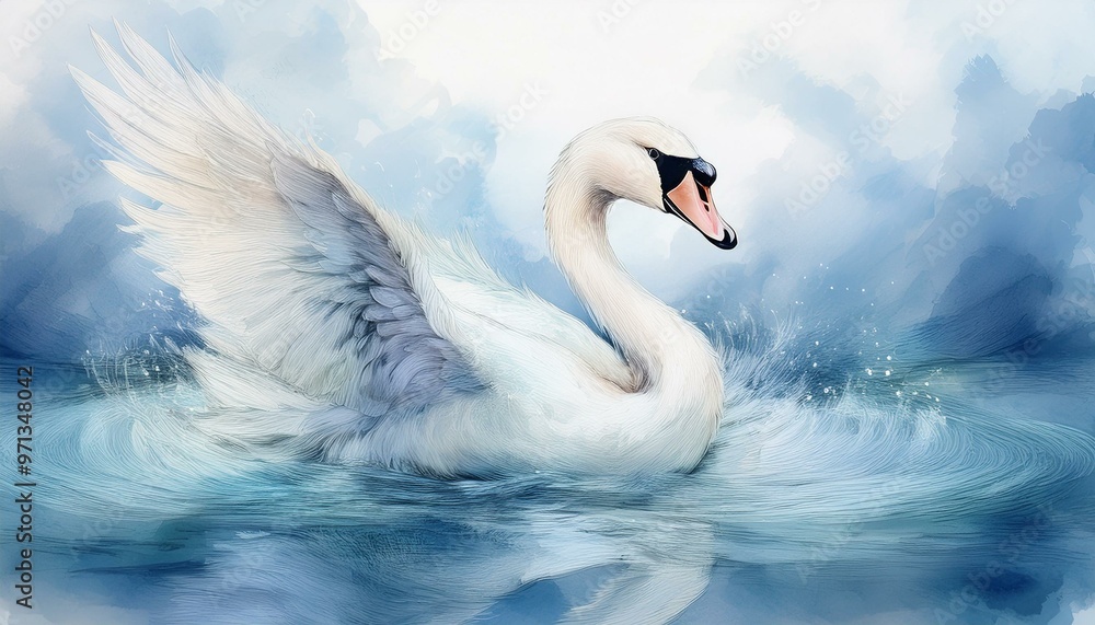 Fototapeta premium swan that floats gently in the lake, using delicate lines to create a sense of lightness and elegance