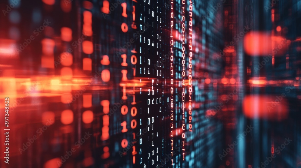 Abstract digital background with binary code and glowing red lines. Abstract digital background with binary code and glowing red lines.