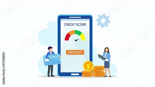 Animation video 2d clip 4k Credit score concept.
