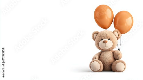 A cute teddy bear holding orange balloons, perfect for celebrating special moments and capturing heartfelt memories. photo