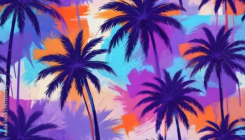 digital painting Tropical palm trees