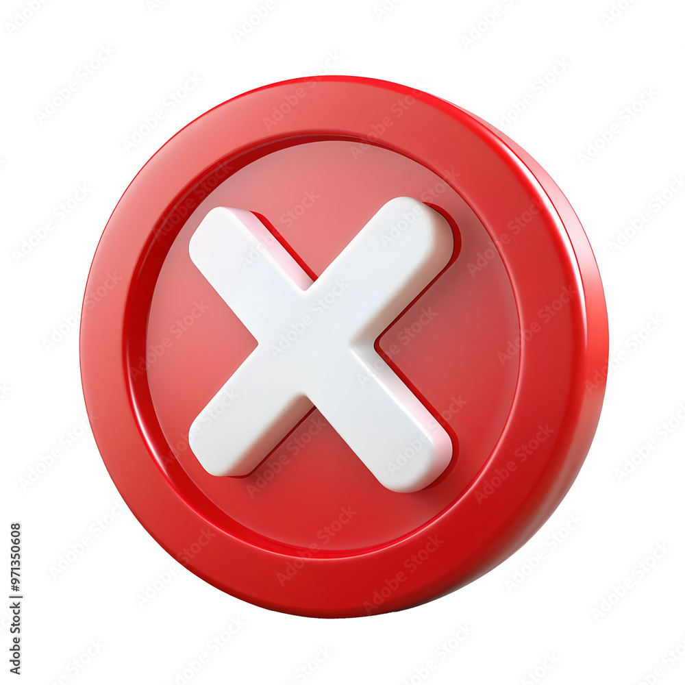 Fototapeta premium 3D red cross X sign illustration png, error, fail, don't, icon