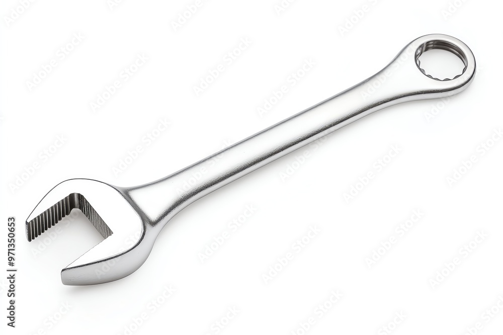 A shiny metal adjustable wrench isolated on a white background, perfect for tool-related projects and repairs. A shiny metal adjustable wrench isolated on a white background, perfect for tool-related projects and repairs.