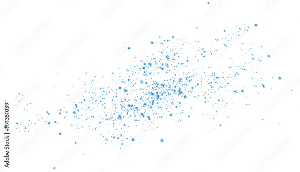 Obraz premium Blue glowing light effect with many glitter particles. Starry cloud with dust. Magic christmas decoration. Luminous bokeh softly shimmering blue light. Light abstract glowing lights. PNG.