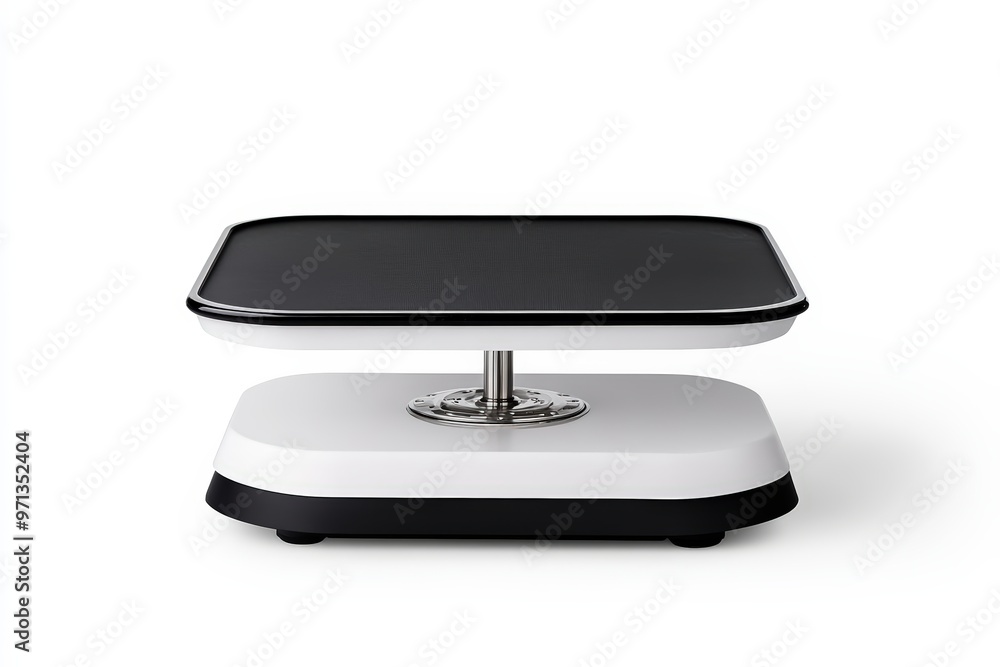 A modern kitchen scale with a sleek design, featuring a black top and white base, perfect for precise measurements. A modern kitchen scale with a sleek design, featuring a black top and white base, perfect for precise measurements.