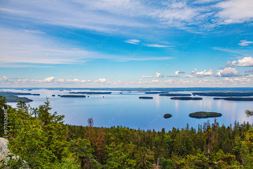 panoramic view from ukko-koli mountain in koli national park looking over lake pielinen. panoramic view from ukko-koli mountain in koli national park looking over lake pielinen.