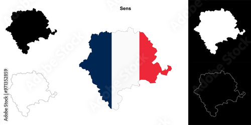 Sens arrondissement outline map set