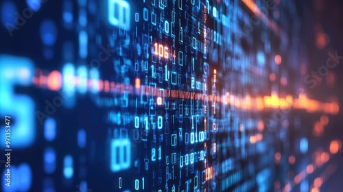 Wallpaper Mural A futuristic digital background of binary code in blue and orange. Torontodigital.ca