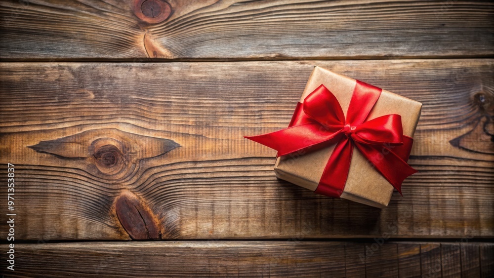 Gift box with red bow placed on rustic wooden background Gift box with red bow placed on rustic wooden background