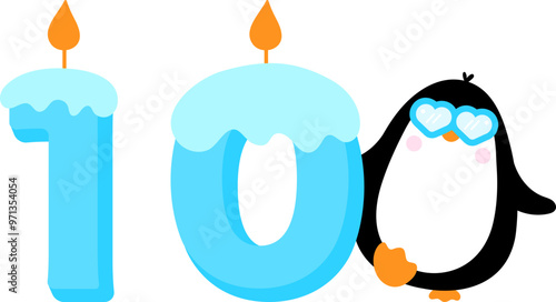 Cute little Penguin and Number