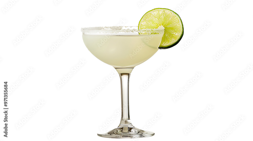 Daiquiri with a lime slice, served in a cocktail glass, frosty and refreshing, isolated on a white background Daiquiri with a lime slice, served in a cocktail glass, frosty and refreshing, isolated on a white background