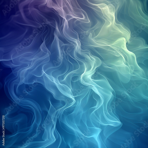 Abstract wave design with blue and green colors, transparent veil fabric, soft lighting, fluid lines, high resolution, highly detailed, 