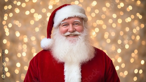 Portrait of the old man smile face, wear santacros suit.  - Generate AI photo