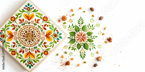 Eco-Conscious Seamless Watercolor Rangoli Floral Tiles: Zero Waste Design with Recycled Elements for a Culturally Rich, Sustainable Aesthetic