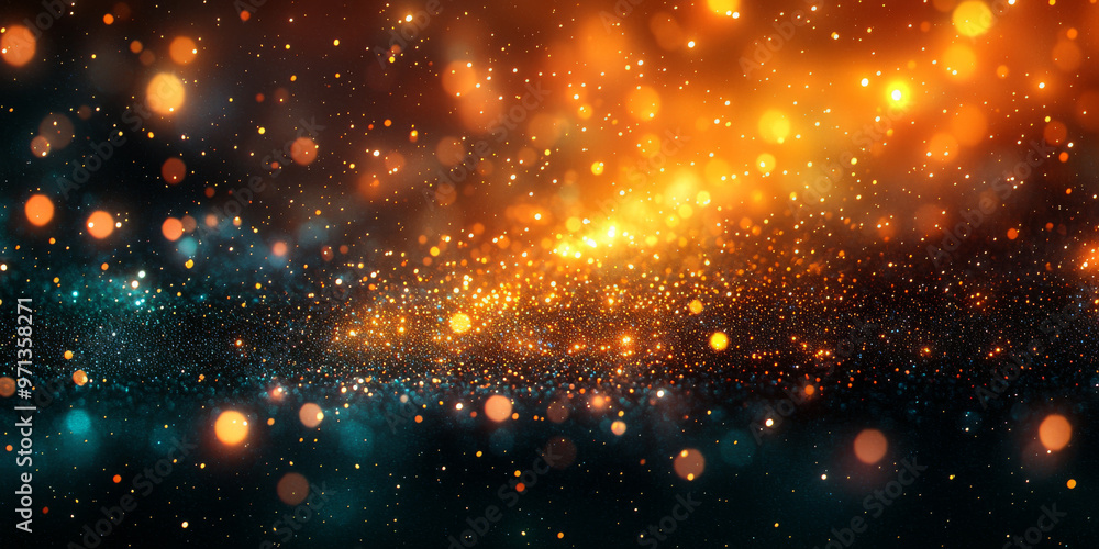 Obraz premium Sparkling gold and blue lights create a magical, festive background.