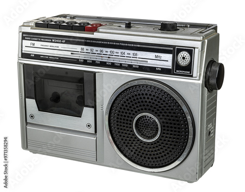 Vintage portable radio cassette recorder with built in speaker