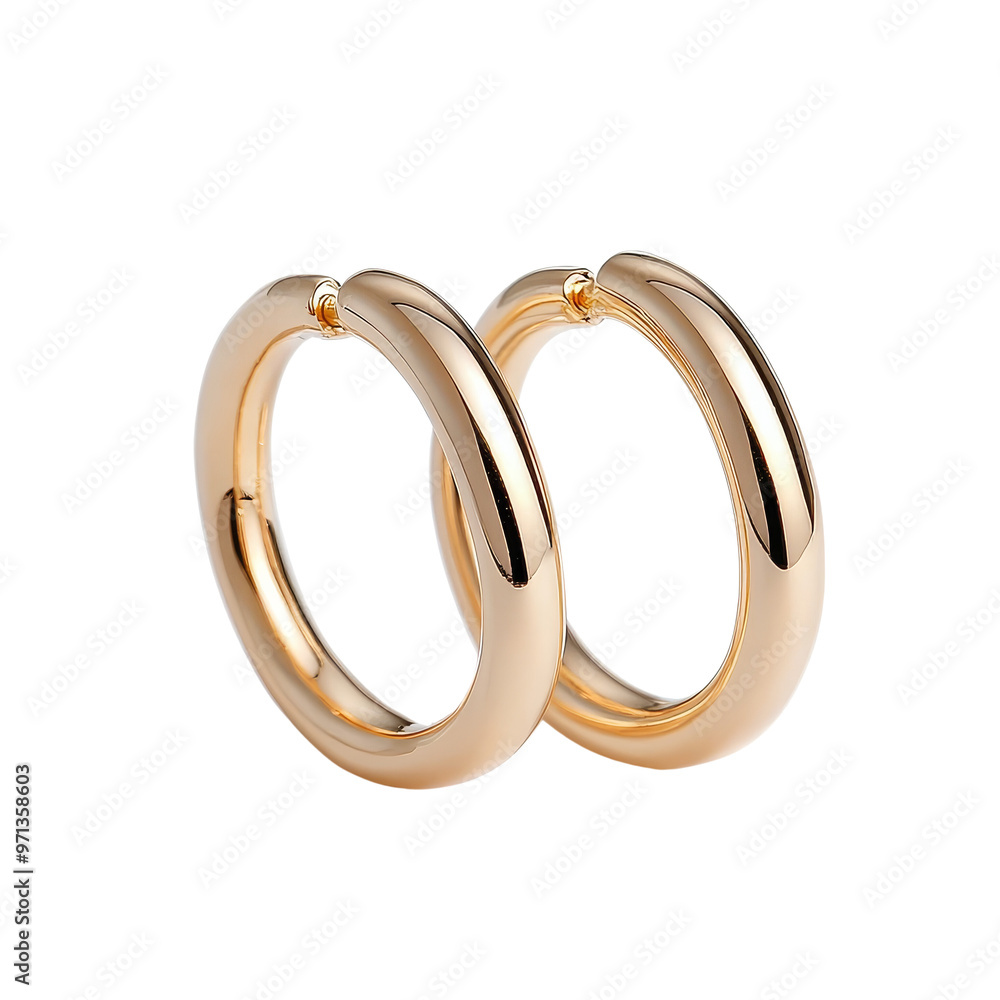 Pair of gold hoop earrings isolated on white background. Pair of gold hoop earrings isolated on white background.