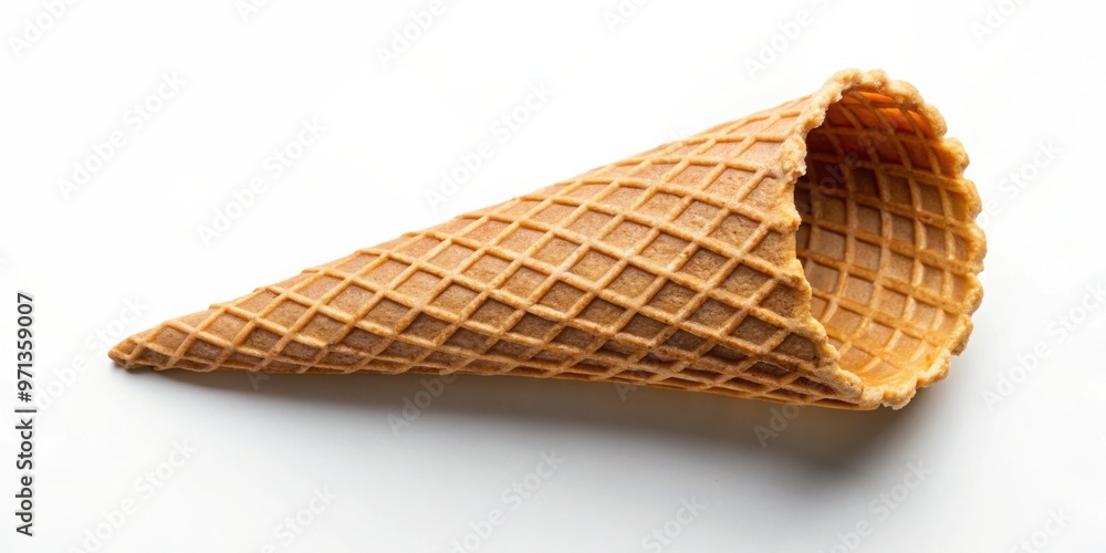 Obraz premium Close-up top view of a cookie wafer ice cream cone on a plain white background