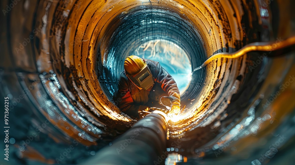 © Arieswanto - Welder Working Inside a Large Metal Pipe © Arieswanto - Welder Working Inside a Large Metal Pipe