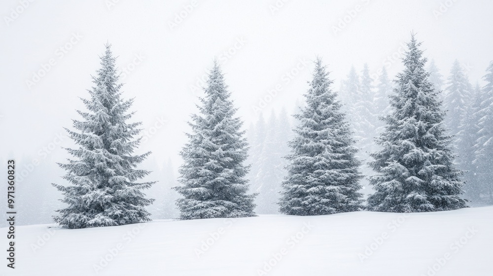 A snowy forest with pine trees covered in snow A snowy forest with pine trees covered in snow