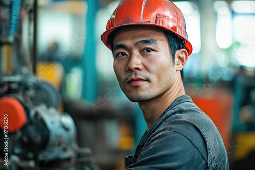 Wallpaper Mural Asian worker in production plant on the factory floor Torontodigital.ca