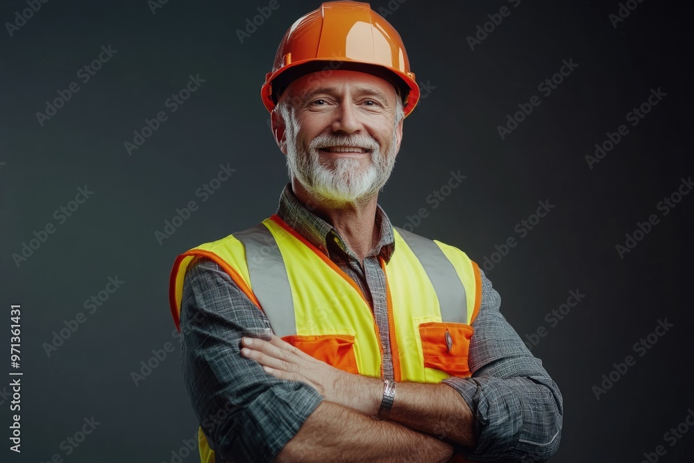Happy man in safety gear smiling with arms crossed. Happy man in safety gear smiling with arms crossed.