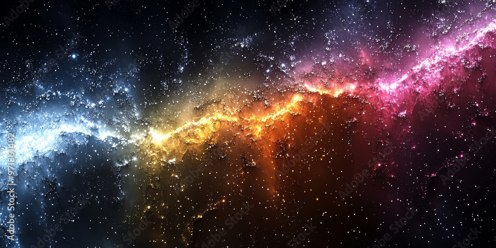 Fototapeta premium A vibrant nebula in space with swirling colors and twinkling stars.
