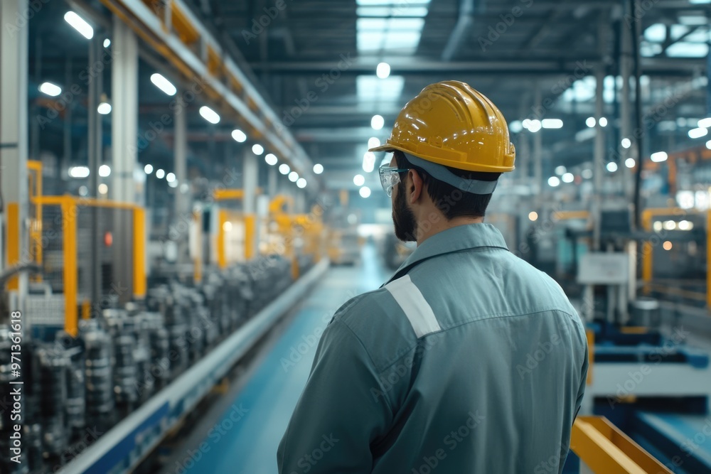 Factory worker or technician observing production machine process. Factory worker or technician observing production machine process.