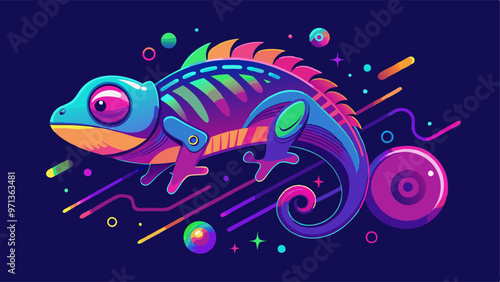 Chameleon blur spot with y2k aura neon gradient. 3d abstract brush shape vector blend texture. Futuristic memphis stroke colorful paint element set. Fantasy holographic wave lines graphic decoration