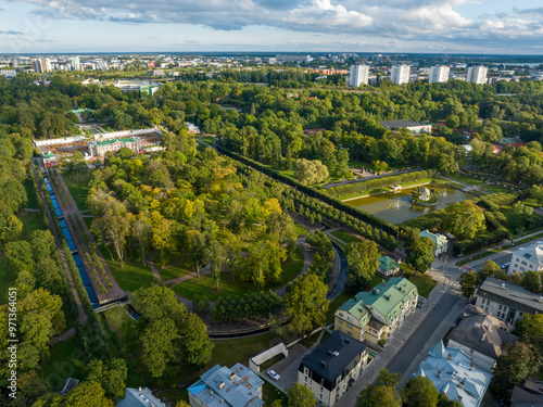 Kadriorg Palace photo from above. View from above of the ancient palace with a park. Tallinn, the capital of Estonia. photo