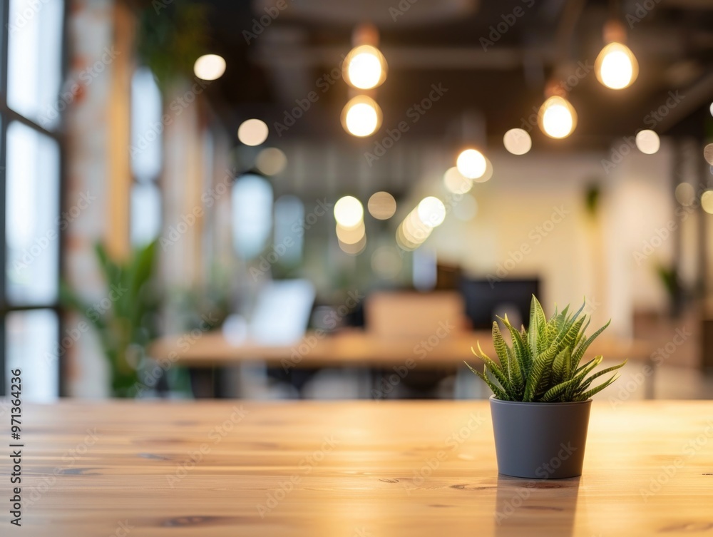 A potted plant sits on a wooden table in a room with a lot of light. The plant is green and has a few leaves. The room has a bright and welcoming atmosphere A potted plant sits on a wooden table in a room with a lot of light. The plant is green and has a few leaves. The room has a bright and welcoming atmosphere