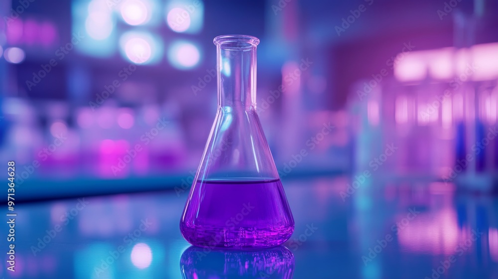 Purple Glass Flask in Blue Chemistry Lab Purple Glass Flask in Blue Chemistry Lab