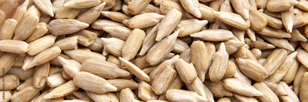 Fototapeta premium Raw organic sunflower kernels shelled from husk. Macro