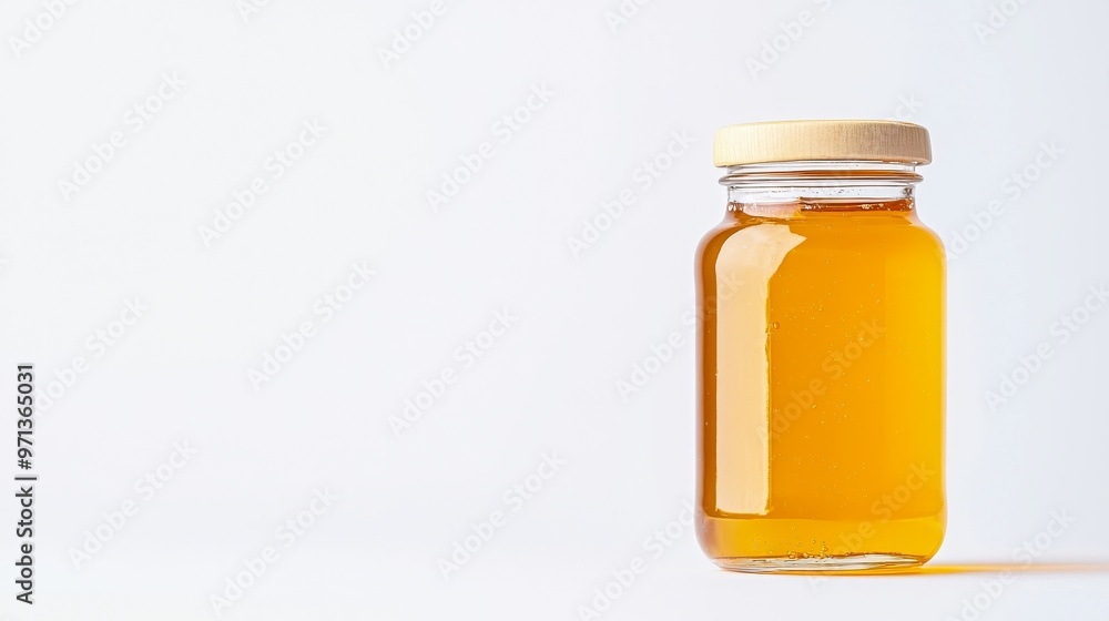 Closeup of raw honey in a glass jar, natural food, unprocessed Closeup of raw honey in a glass jar, natural food, unprocessed