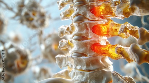 A close up of a spine with yellow and orange bones photo