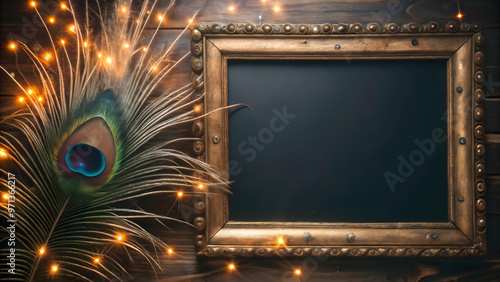 Vibrant Peacock Feather and Sparkler Lines Border Frame - Colorful, Festive Design with Generous Copy Space for Celebratory Announcements and Personalized Text