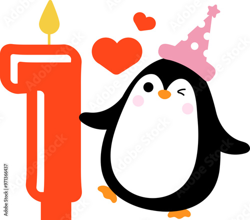 Cute little Penguin and Number