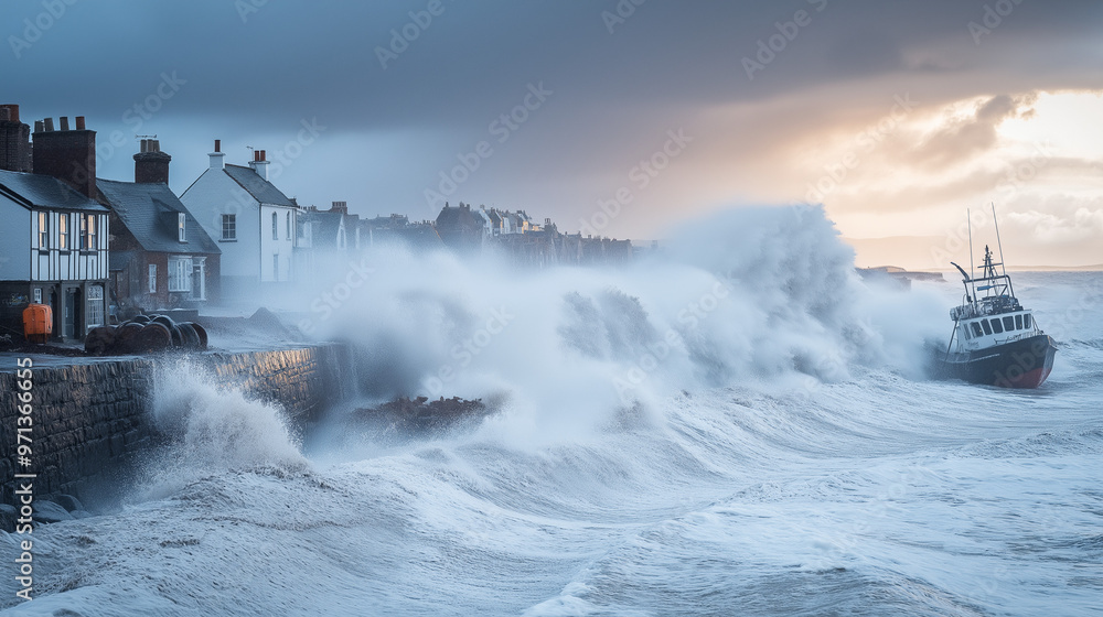 Storm Approaching A small Coastal Town Waves Storm Approaching A small Coastal Town Waves