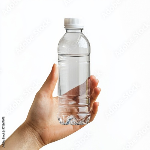 Empty Transparent Plastic Bottle on Hand created with Generative AI