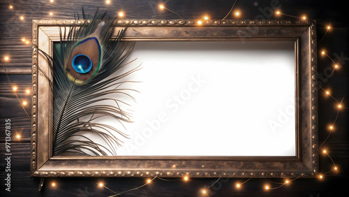 Vibrant Peacock Feather and Sparkler Border Frame with Ample Copy Space for Festive Announcements and Celebratory Messages in Photo Stock Design
