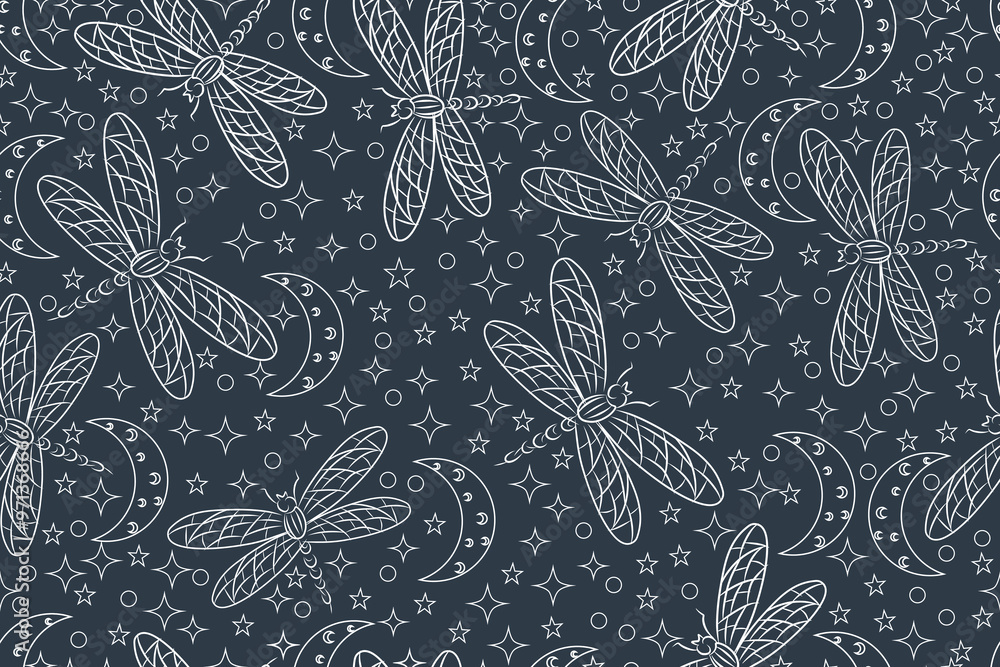 Obraz premium Dragonfly seamless pattern for fabric, background, wrapping, wallpaper, etc
