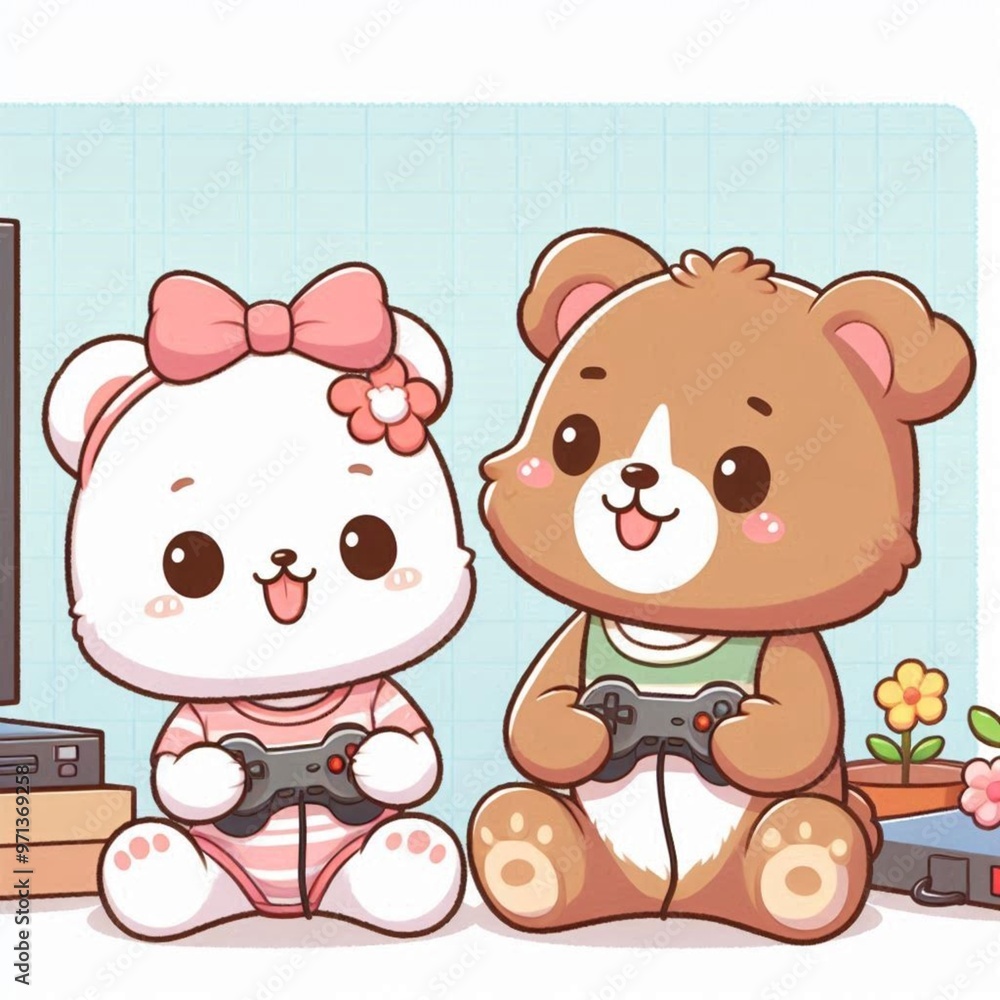 Fototapeta premium Bear and Dog playing Games