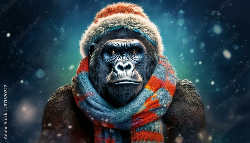 gorilla with winter hat and scarf prepares for winter gorilla with winter hat and scarf prepares for winter
