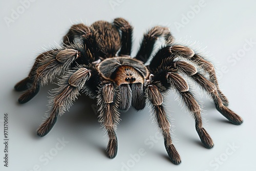 Detailed close-up of a tarantula with striking fur patterns