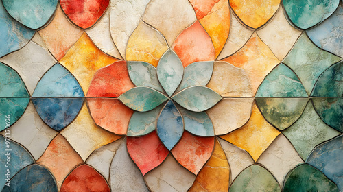 Seamless 3D Zero Waste Watercolor Rangoli Grid Tiles: Eco-Friendly Designs Featuring Compost Bins, Solar Panels, & Natural Textiles in Soft Muted Colors