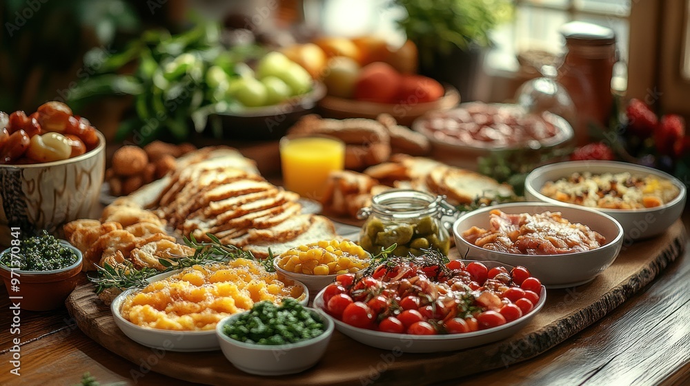 A large platter of food is set out on a table A large platter of food is set out on a table