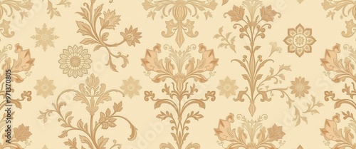 Ornate Floral Pattern with Brown and White Color Scheme