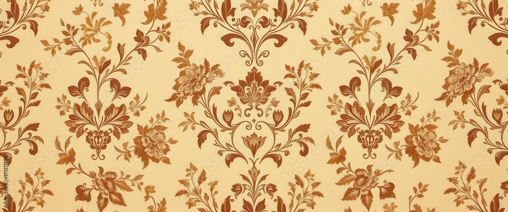 Brown Floral Pattern on Yellow Background Brown Floral Pattern on Yellow Background
